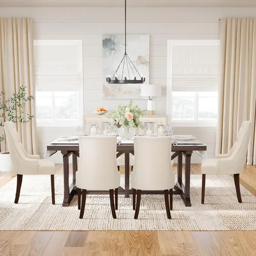 Vista 15 de COLAMY Wingback Tufted Dining Chairs Set of 2, Beige Upholstered Dining Room Chairs with Wood Legs, Kitchen Chairs for Home Kitchen