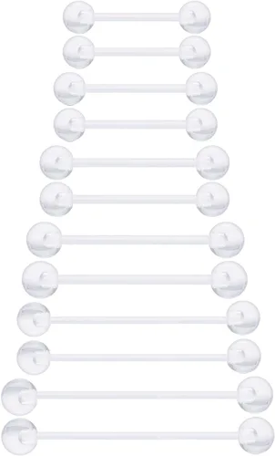 Vista 7 de 6mm-38mm 14G 16G Anillos de pezón transparentes de plástico para lengua, aretes industriales para cirugía, embarazo, ombligo, anillo de bioflex