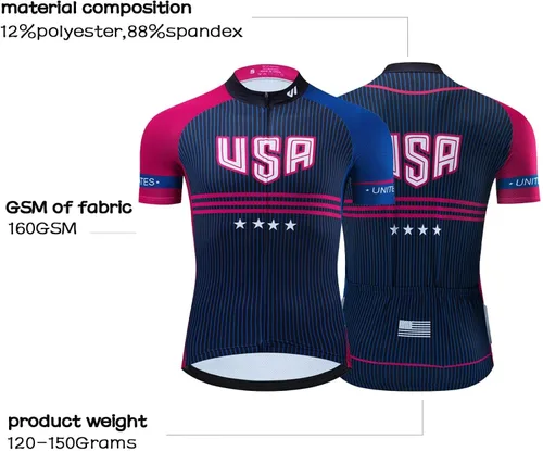 Vista 3 de Lo.gas Camiseta de ciclismo de EE. UU. para hombre, manga corta, para ciclismo, con bandera estadounidense, ropa de bicicleta de carretera
