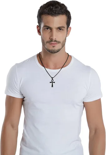 Vista 6 de Reve Collar con colgante religioso de cruz de Ankh copta de acero inoxidable para hombres y mujeres, cadena de 20 a 24 pulgadas