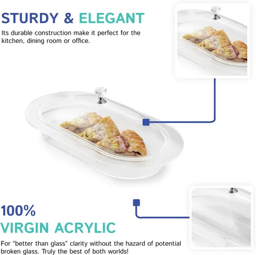 Vista 5 de Huang Acrylic Bandeja ovalada transparente para servir alimentos Servware con tapa utilizada para aperitivos, aperitivos y entradas para compartir