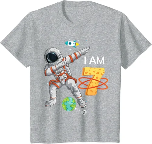 Vista 10 de Camiseta de cumpleaños para niños de 7 años de edad, astronauta Space 7th B-Day Negro