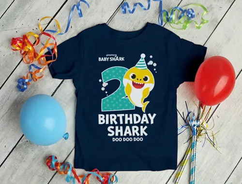 Vista 4 de Camiseta de 2 cumpleaños de Baby Shark, traje para niños o niñas de 2 años, linda camiseta de fiesta para niños