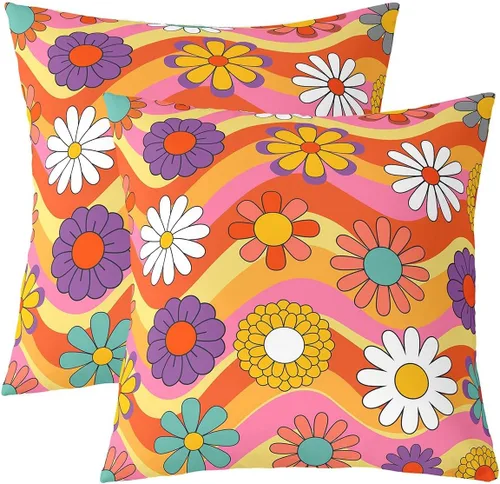 Vista 11 de Funda de almohada retro de los años 60 y 70, diseño de hongos trippy Kawaii para niñas, mujeres y adultos, bonita funda de cojín hippie de 1970
