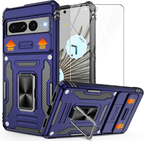 Vista 13 de Funda para Google Pixel 7 Pro, con cubierta deslizante para cámara y protector de pantalla HD, [probado contra caídas de grado militar] Funda