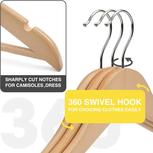 Vista 2 de Perchas de madera para uso diario, perchas para armario, perchas de madera resistente para trajes, camisas, chaquetas, vestidos, pantalones