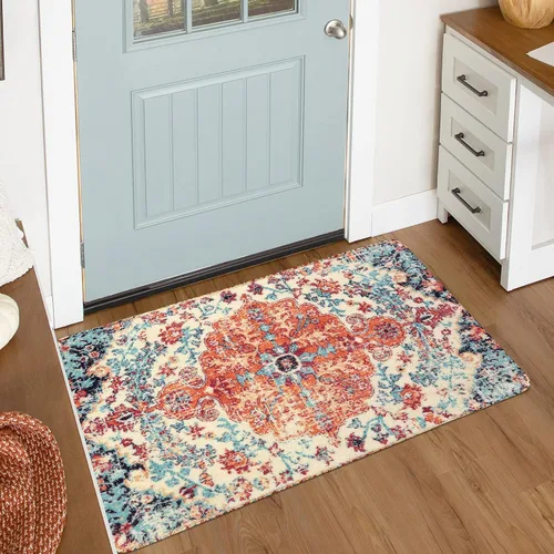 Vista 48 de Lahome Alfombra Floral Bohemio Medaillon - 2x3 Pequeña Alfombra de Baño Rosa Caliente, Alfombra de Cocina, Lavable a Máquina, Antideslizante, Suave