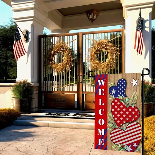 Vista 6 de Bandera patriótica de jardín del 4 de julio para exteriores, banderas de jardín de independencia americana, 12 x 18 pulgadas, decoración