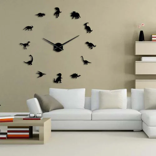 Vista 2 de The Geeky Days Jurassic Dinosaurs Wall Art T-Rex Reloj de pared grande DIY Decoración de habitación de los niños Reloj de pared gigante sin marco