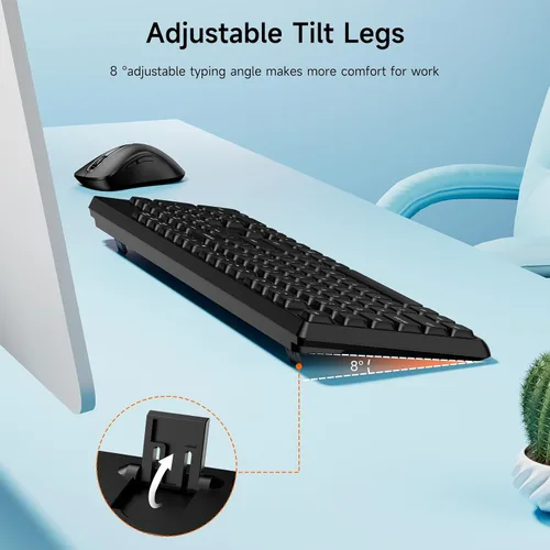 Vista 4 de memzuoix Combo de teclado y mouse inalámbricos, juego ergonómico de tamaño completo de 2.4 G con mouse de 1400 DPI, receptor USB sin retrasos