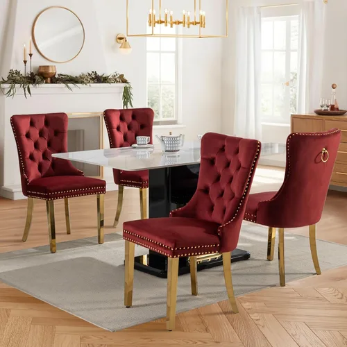 Vista 42 de Juego de 2 sillas de comedor tapizadas de tela de lino, sillas de cocina modernas de mediados de siglo con respaldo alto, ribete de cabeza de clavo