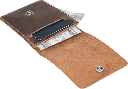 Vista 3 de Hide & Drink, Cartera vertical con bolsillo frontal con ranura para tarjetas, almacenamiento compacto para billetes, tarjetero, cuero de grano
