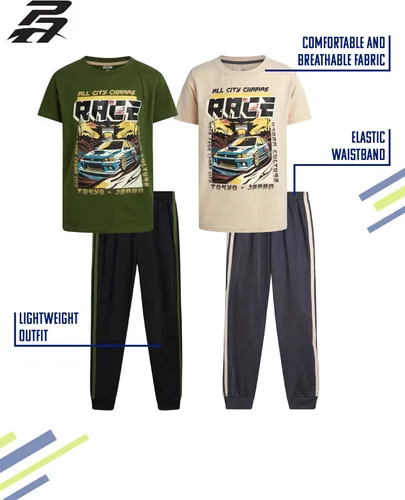 Vista 2 de Pro Athlete Conjunto de traje deportivo para niños, 4 piezas, manga corta, cuello redondo, camiseta deportiva y pantalones deportivos de tricot