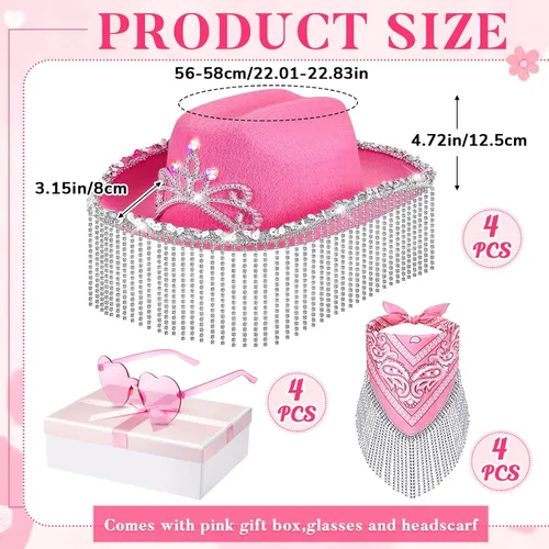 Vista 2 de Light up Pink Cowgirl Hat for Girls Rhinestone Cowboy Hat Cowgirl Party Decorations Diamond Fringe Hat Child