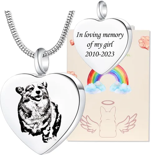 Vista 23 de Fanery Sue Collar personalizado para cenizas de mascotas para perros y gatos, foto y texto personalizados, regalo de condolencia, regalo