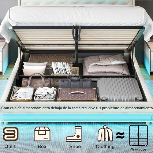 Vista 7 de Ailisite Cama de almacenamiento elevable de tamaño matrimonial, cama de plataforma tapizada con cabecera de almacenamiento con botones capitoné