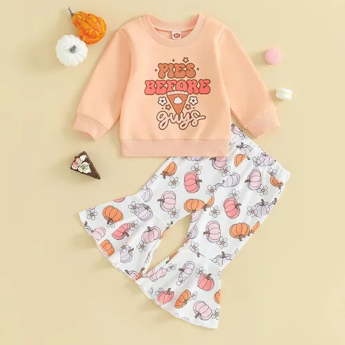 Vista 2 de Conjunto de San Valentín para bebé, niña, sudadera con cuello redondo para papá, pantalones acampanados, ropa de San Valentín