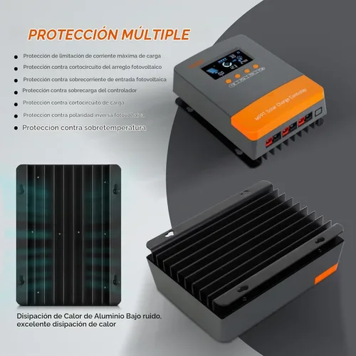 Vista 6 de PowMr Controlador de carga solar MPPT de 60 amperios 12V/24V/36V/48V DC entrada 60A MPPT controlador de carga Max PV entrada 160V pantalla LCD