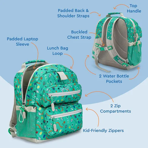 Vista 3 de Bentgo Mochila para niños - Mochila ligera y duradera de 14 pulgadas, Bug Buddies, Mochilas de viaje