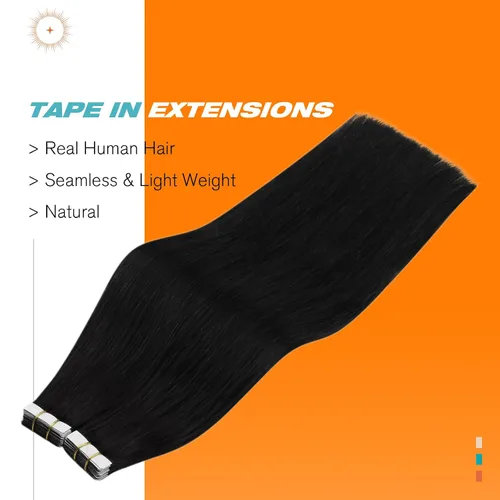 Vista 2 de Sunny Hair - Extensiones de cabello humano real para mujer, con cinta adhesiva invisible, Remy, color negro azabache, 12 pulgadas, 20 piezas