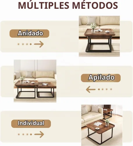 Vista 6 de Juego de 2 mesas de centro anidadas, 23.6 pulgadas + 19.7 pulgadas Nogal
