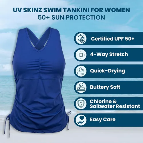 Vista 2 de UV Skinz Tankini de natación para mujer, protección solar FPU 50+, modesta camiseta sin mangas, parte superior de traje de baño, parte superior
