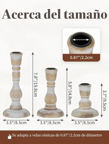 Vista 5 de Portavelas de Madera Rústicos: Portavelas Cónicos de Madera de Granja Portavelas Bohemios Decoración de Otoño para Mesa de Comedor Repisa Fiesta