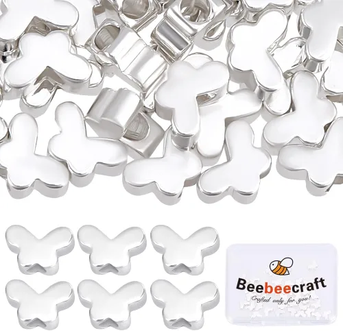 Vista 9 de Beebeecraft 1 caja de 50 cuentas sueltas de mariposa de metal para hacer collares, pulseras y joyas
