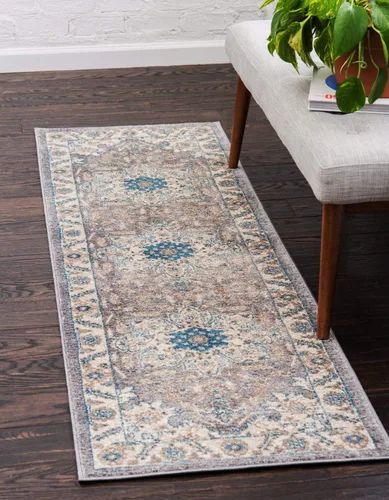 Vista 16 de Unique Loom Salzburg Collection - Alfombra clásica de diseño tradicional oriental con borde (2 pies x 6 pies, color beige/azul)