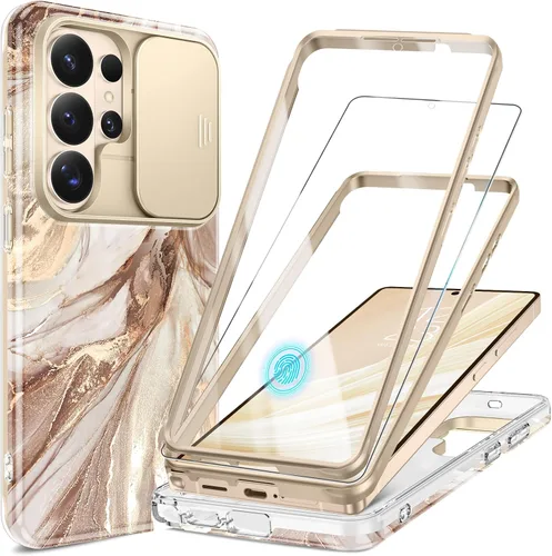 Vista 26 de GVIEWIN para Samsung Galaxy S23 Ultra Funda con cubierta deslizante para cámara, [Protector de pantalla incorporado] [2 Marcos frontales] Funda