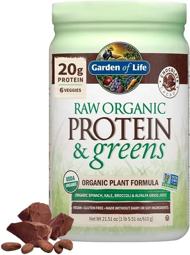 Vista 5 de Garden of Life Sabroso batido orgánico de reemplazo de comida de chocolate vegano, 2.4 libras y proteína orgánica cruda y chocolate verde, proteína