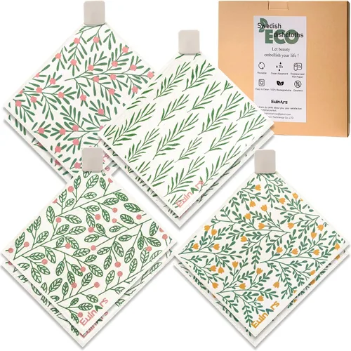 Vista 22 de Eulnars - Toallas de papel reutilizables, paquete de 8 paños de cocina suecos con 3 clips, negro y blanco, algodón, 200 lavados Negro Blanco