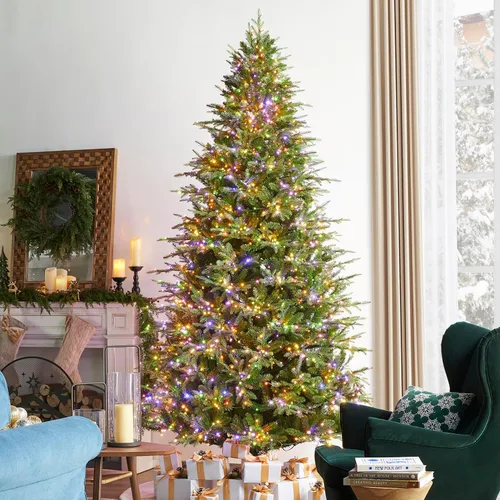 Vista 24 de Glitzhome Árbol de Navidad preiluminado, abeto artificial realista de 7.5 pies con 1,668 puntas y 680 luces centelleantes C3, 10 funciones de Aspen