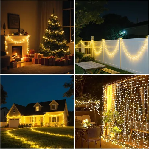 Vista 7 de Luces de Navidad con 8 modos de iluminación, 200 luces LED de 66 pies con control remoto, cadena de luces recargables para exteriores, decoraciones