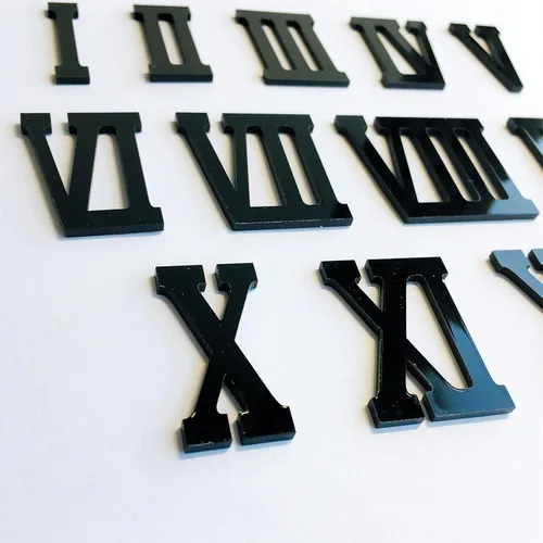 Vista 2 de Phocaea Juego de 12 piezas de números acrílicos con espejo romano para bricolaje un reloj de pared (negro)