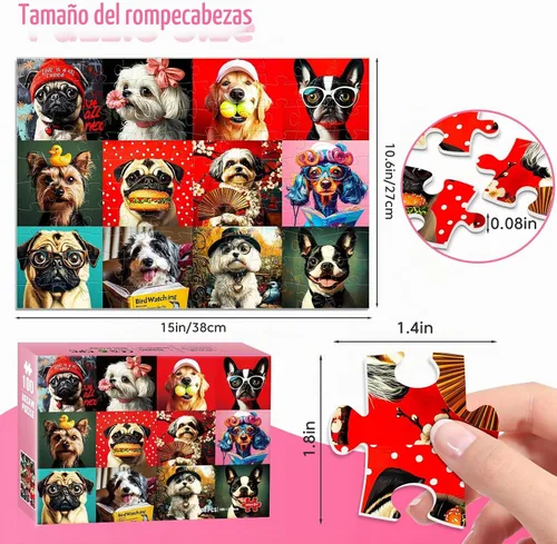 Vista 2 de Rompecabezas de 100 piezas de perros divertidos multicolor, rompecabezas de piezas grandes para niños de 4 a 6, 6 a 8, 8 a 10 años, rompecabezas