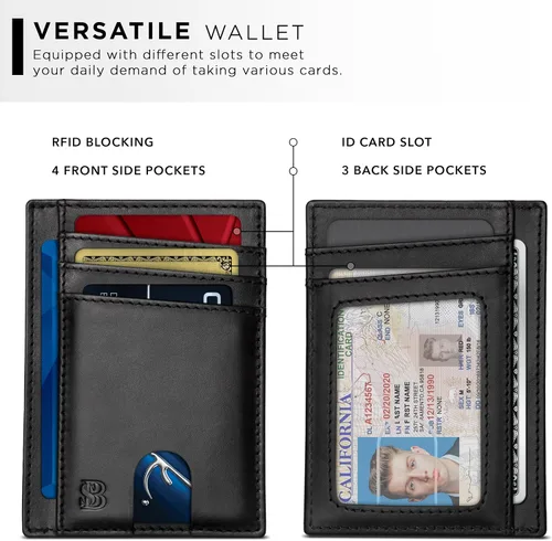 Vista 3 de SERMAN BRANDS RFID Blocking Slim Minimalist Mens Front Pocket Wallet. Thin Card Holder. Full Grain Leather Wallets for Men