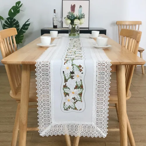 Vista 22 de Mantel bordado para decoración de encaje a prueba de polvo, sin arrugas, lavable, floral, rectangular, para cocina, comedor, vacaciones, cumpleaños