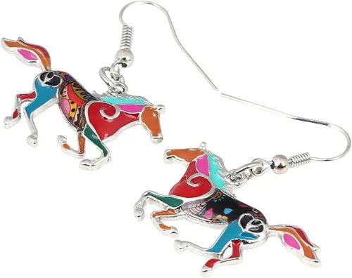 Vista 3 de Aretes de aleación esmaltada para caballos, colgantes de moda, joyería para mujeres y niñas, bonito regalo, Zinc Zinc Esmalte, No es una piedra