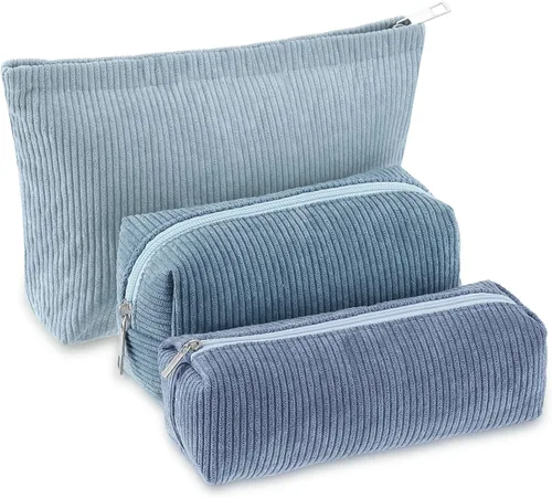 Vista 14 de Huhumy Juego de 3 bolsas de maquillaje para mujeres, bolsa cosmética de pana con sonrisa estética, bolsa de viaje para artículos de tocador, linda