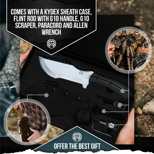 Vista 4 de Holtzman's Gorilla Survival Tracker Cuchillo de caza y campamento de hoja fija con iniciador de fuego y kit completo de supervivencia táctica