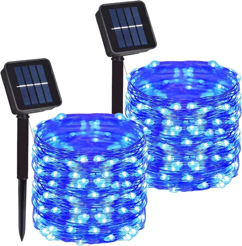 Vista 7 de Paquete de 2 cadenas de luces LED de 200 unidades, 66 pies, con cable de cobre, alimentadas por energía solar, impermeables, 8 modos, luces de hadas