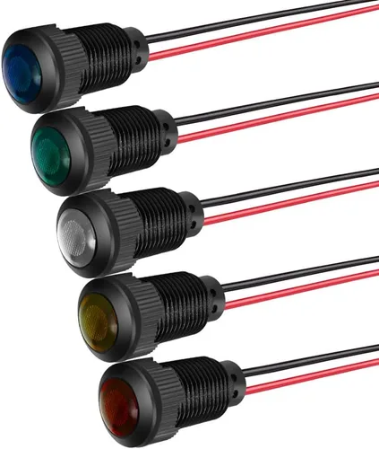Vista 8 de Gebildet 5 piezas de luz piloto indicadora LED de plástico AC/DC 12-24V, tamaño del orificio de montaje 12 mm (rojo/naranja/azul/verde/blanco)