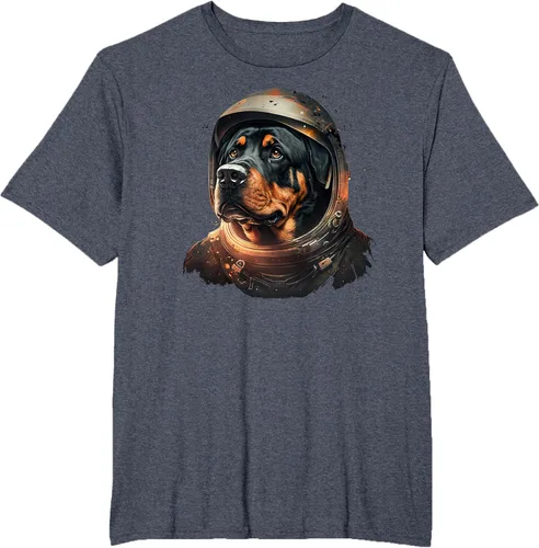 Vista 95 de Divertida camiseta Rottweiler con diseño de astronauta rottweiler en galaxia espacial, Negro