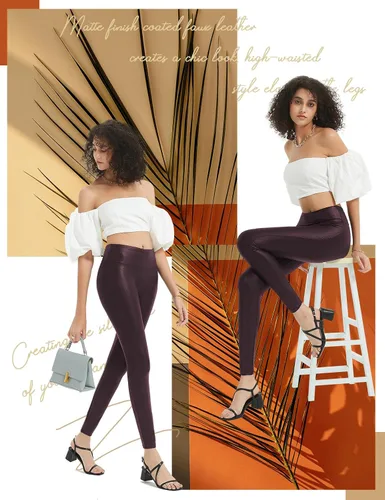 Vista 9 de Tapata Leggings de piel sintética de 252729 pulgadas para mujer, cintura alta, pantalones pequeños para entrenamiento