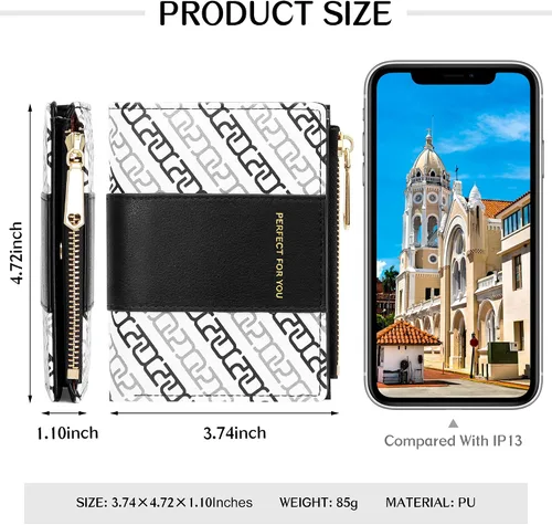 Vista 4 de OIDERY Cartera pequeña con tarjetero para mujer, billetera compacta plegable con ventana de identificación, cartera para mujer con cremallera, Negro