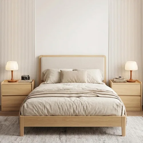 Vista 3 de HIPIHOM Mesita de noche de madera, mesita de noche con 2 cajones