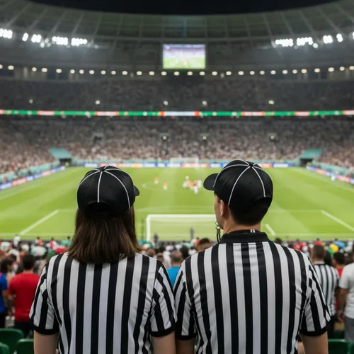 Vista 3 de Geyoga Juego de 4 piezas de camiseta de árbitro para fútbol mundial, juego de disfraz oficial de árbitro, sombrero de fútbol, cordón de silbato