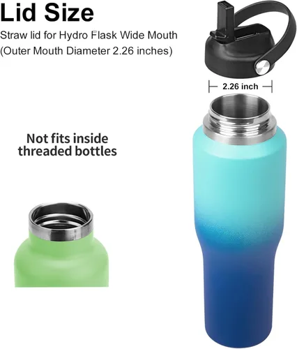 Vista 7 de Tapa de popote para botella de agua de boca ancha Hydroflask, tapa de pajilla, mango flexible, apto para Hydro Flask de 12, 16, 18, 20, 32, 40, 64