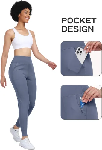Vista 5 de WHOUARE Pantalones deportivos para mujer, leggings deportivos de entrenamiento con bolsillos, cintura alta, pantalones de yoga para gimnasio, correr